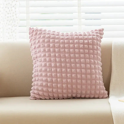 Cream style elastic puff plaid cushion cover living room decor