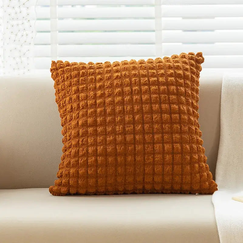 Cream style elastic puff plaid cushion cover living room decor