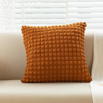 Cream style elastic puff plaid cushion cover living room decor
