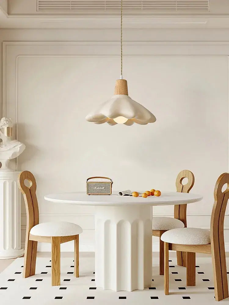 Cream style led flower chandelier – bedroom wood pendant light