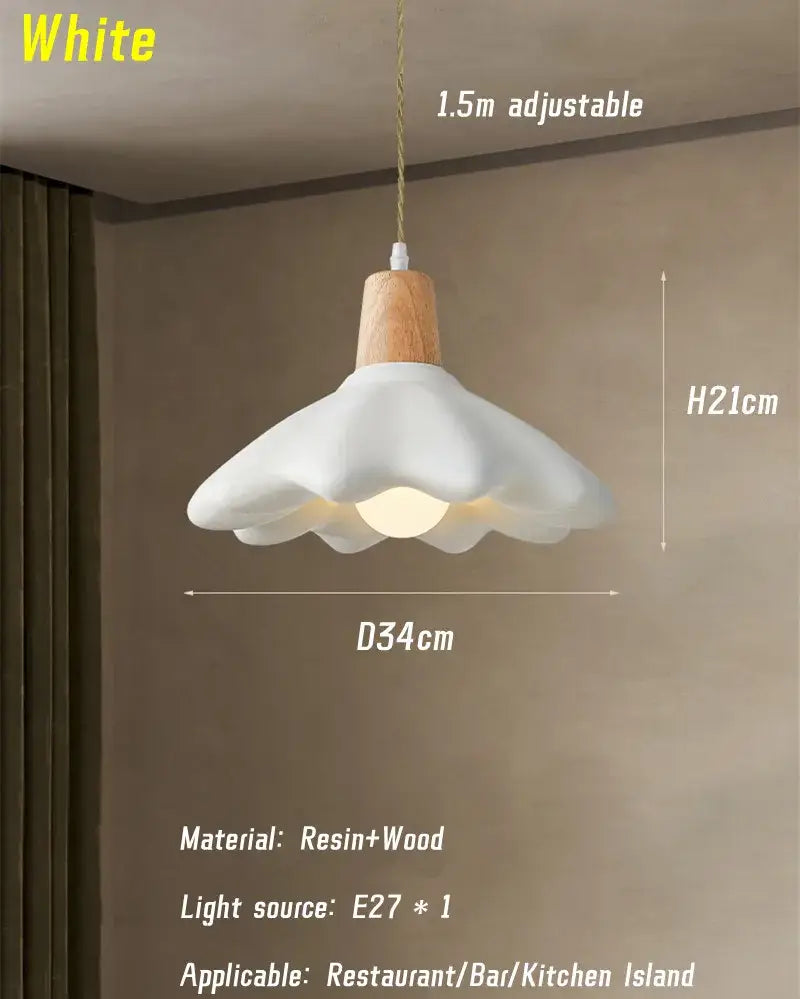 Cream style led flower chandelier – bedroom wood pendant light