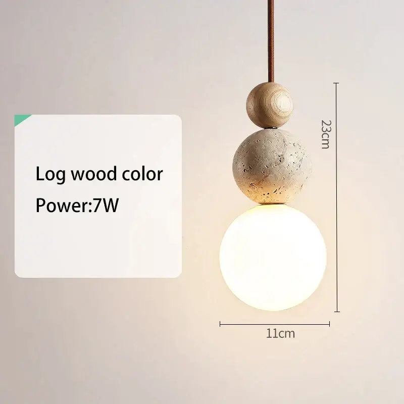 Cream style led pendant lamp stone and wood bedroom light