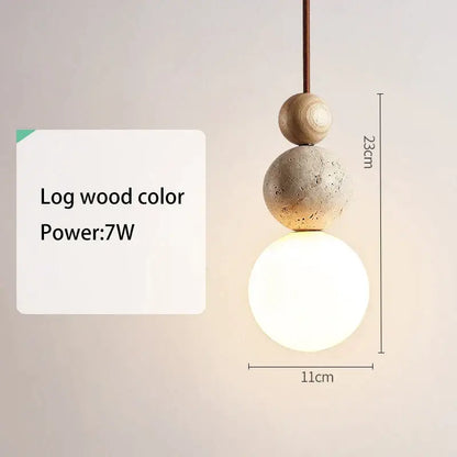 Cream style led pendant lamp stone and wood bedroom light