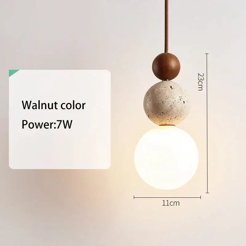 Cream style led pendant lamp stone and wood bedroom light