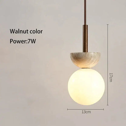Cream style nordic beige stone and glass pendant lamp bedroom