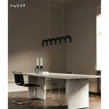 Cream style nordic black arched pendant light for living room