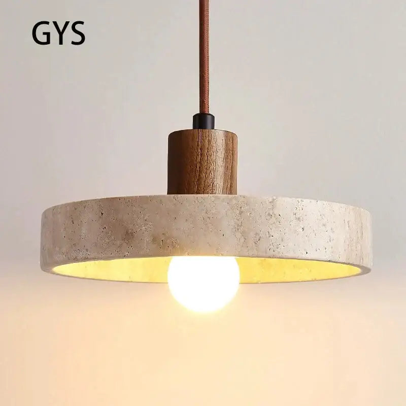 Cream style wood walnut and concrete pendant light bedroom