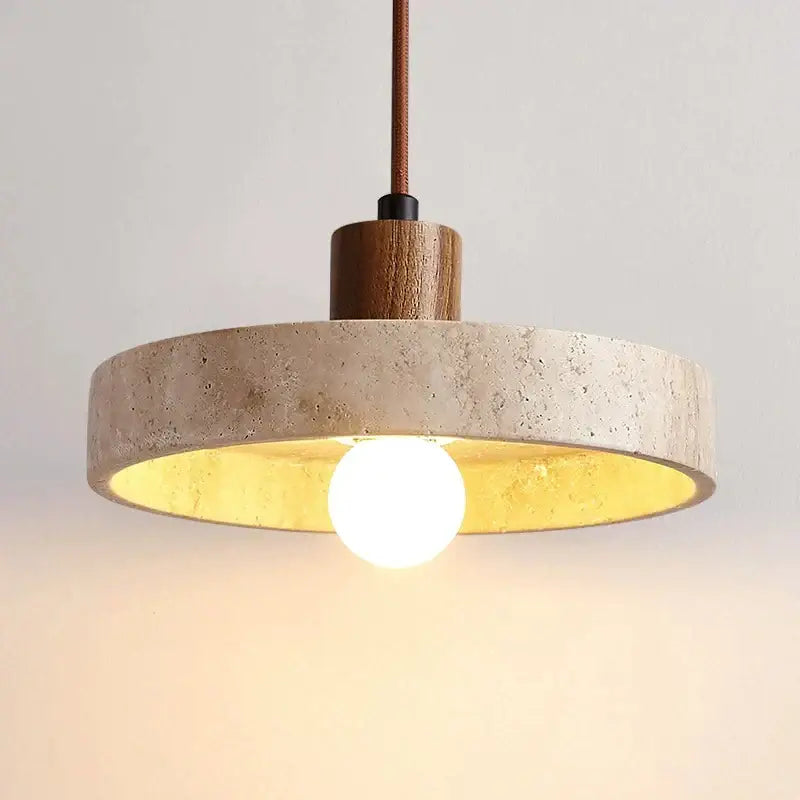 Cream style wood walnut and concrete pendant light bedroom