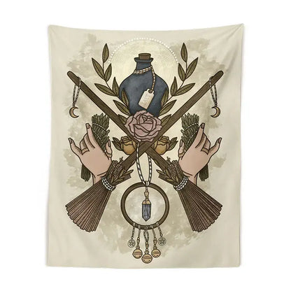Cream tarot witchcraft tapestry bedroom occult wall decor