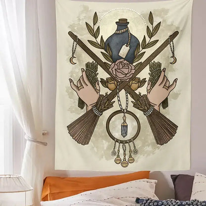 Cream tarot witchcraft tapestry bedroom occult wall decor