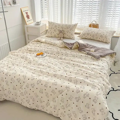 Cream teddy bear breathable double gauze quilt bedroom bedding