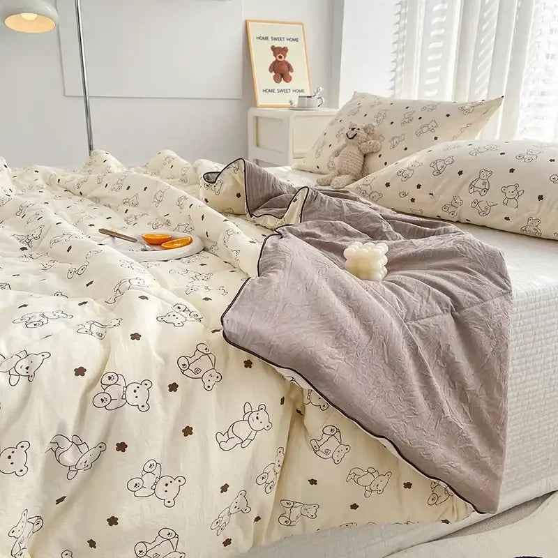 Cream teddy bear breathable double gauze quilt bedroom bedding