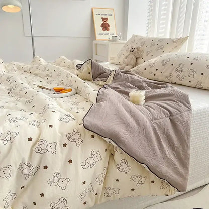 Cream teddy bear breathable double gauze quilt bedroom bedding