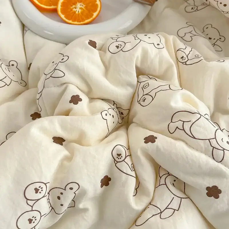 Cream teddy bear breathable double gauze quilt bedroom bedding