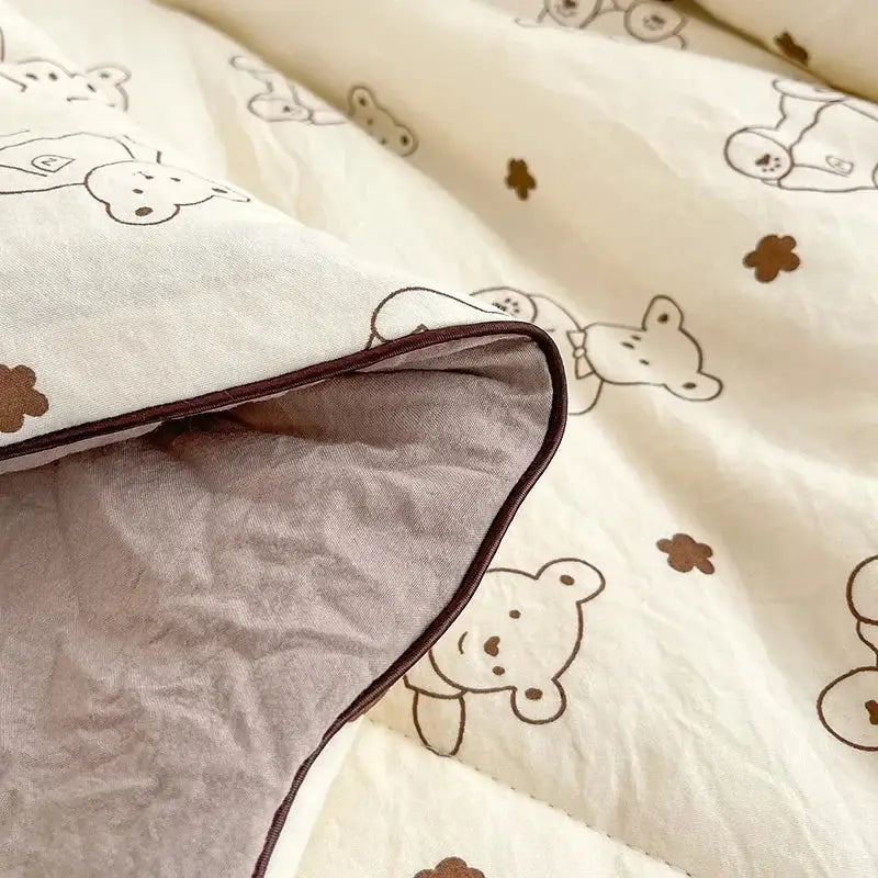 Cream teddy bear breathable double gauze quilt bedroom bedding