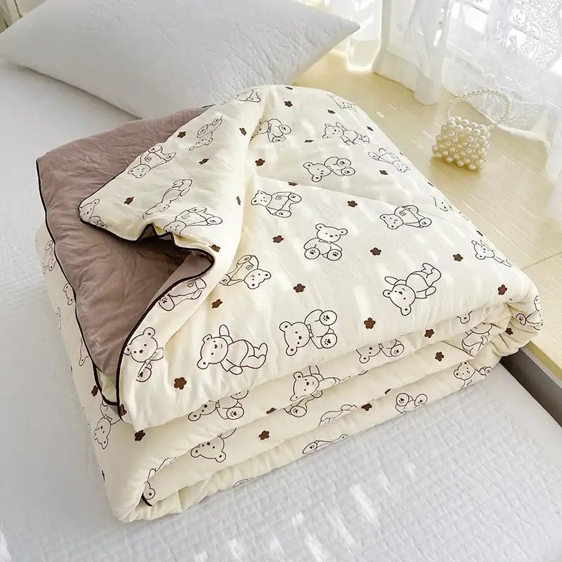 Cream teddy bear breathable double gauze quilt bedroom bedding