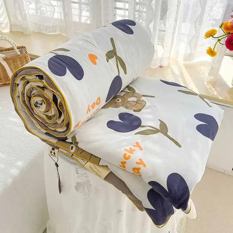 Cream teddy bear breathable double gauze quilt bedroom bedding