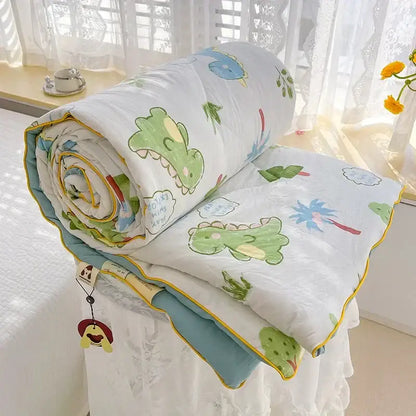 Cream teddy bear breathable double gauze quilt bedroom bedding