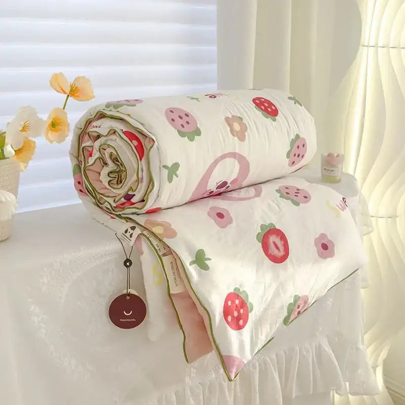 Cream teddy bear breathable double gauze quilt bedroom bedding