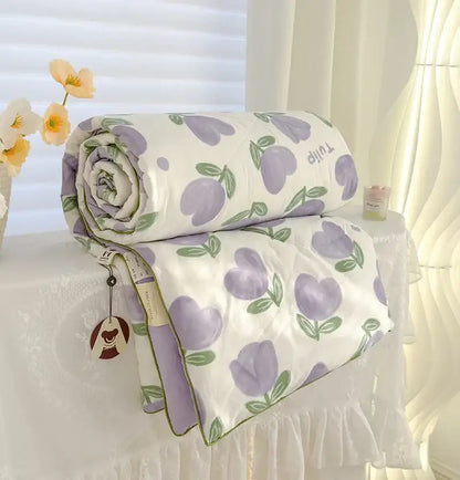 Cream teddy bear breathable double gauze quilt bedroom bedding
