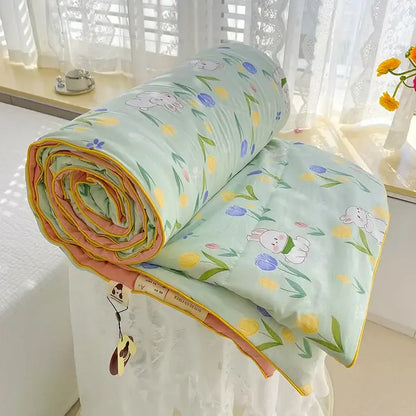 Cream teddy bear breathable double gauze quilt bedroom bedding