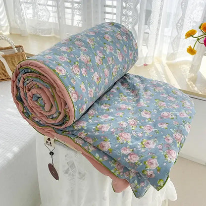 Cream teddy bear breathable double gauze quilt bedroom bedding