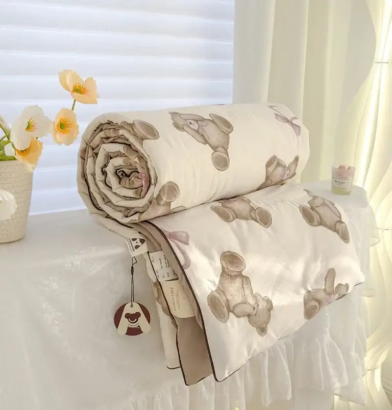 Cream teddy bear breathable double gauze quilt bedroom bedding