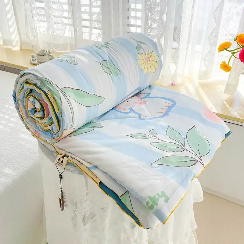 Cream teddy bear breathable double gauze quilt bedroom bedding