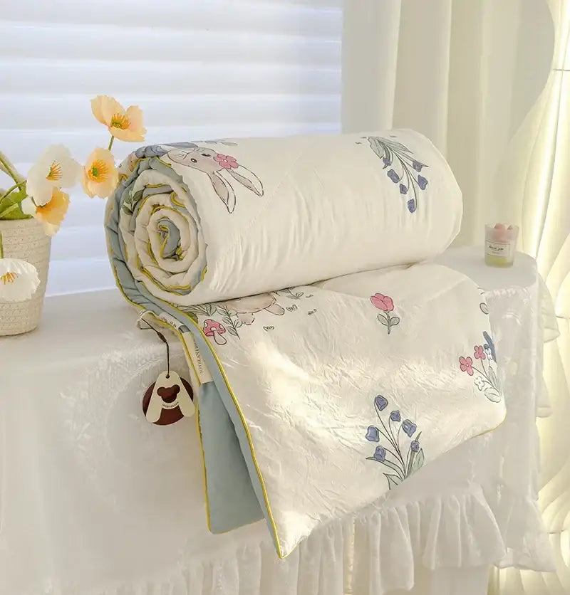 Cream teddy bear breathable double gauze quilt bedroom bedding