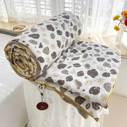 Cream teddy bear breathable double gauze quilt bedroom bedding