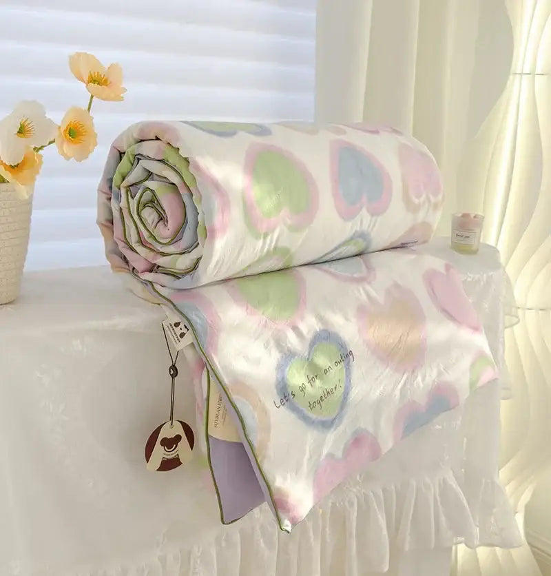 Cream teddy bear breathable double gauze quilt bedroom bedding