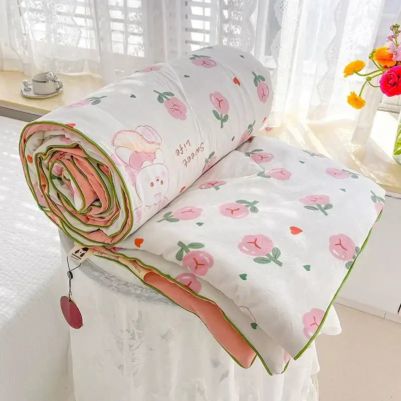 Cream teddy bear breathable double gauze quilt bedroom bedding