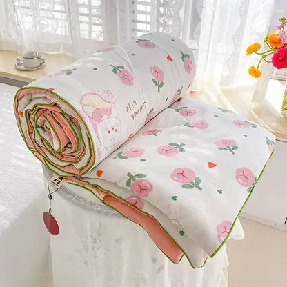 Cream teddy bear breathable double gauze quilt bedroom bedding