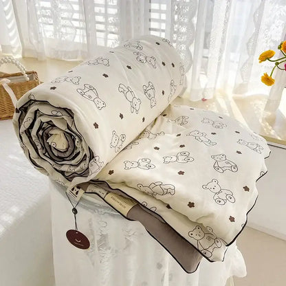 Cream teddy bear breathable double gauze quilt bedroom bedding