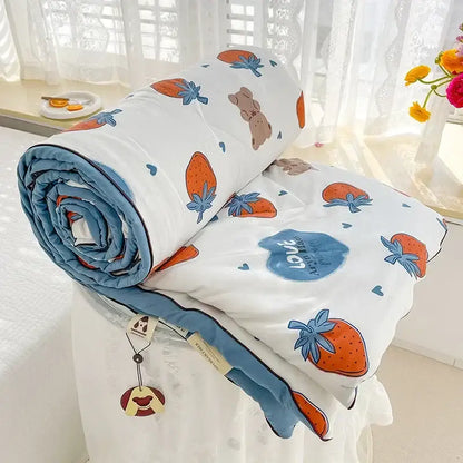 Cream teddy bear breathable double gauze quilt bedroom bedding