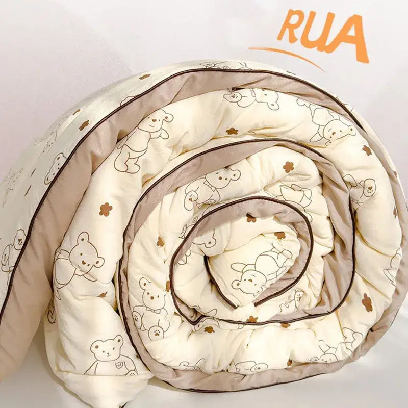 Cream teddy bear double layered soya fibre quilt bedroom comforter