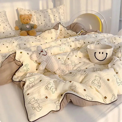 Cream teddy bear double layered soya fibre quilt bedroom comforter
