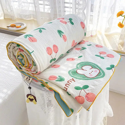 Cream teddy bear double layered soya fibre quilt bedroom comforter