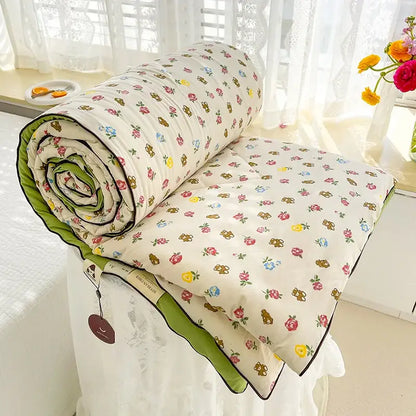 Cream teddy bear double layered soya fibre quilt bedroom comforter