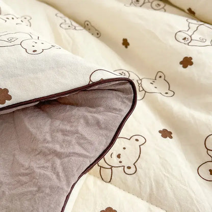 Cream teddy bear double layered soya fibre quilt bedroom comforter