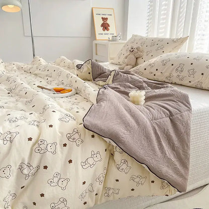 Cream teddy bear double layered soya fibre quilt bedroom comforter