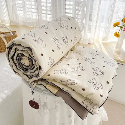 Cream teddy bear double layered soya fibre quilt bedroom comforter