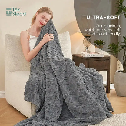 Cream textured cable knit blanket bedroom cozy knit blanket