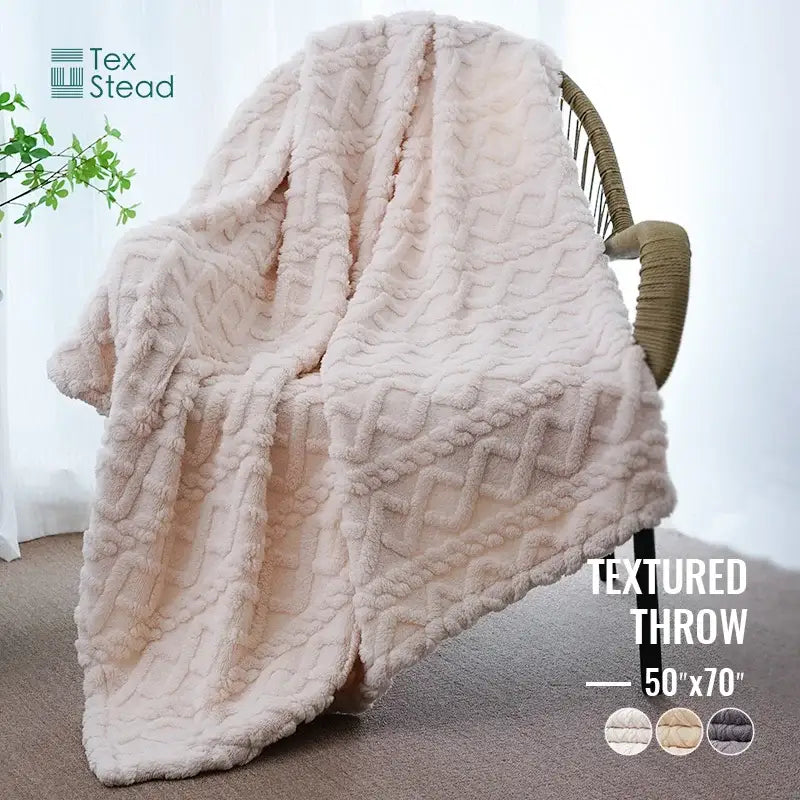 Cream textured cable knit blanket bedroom cozy knit blanket