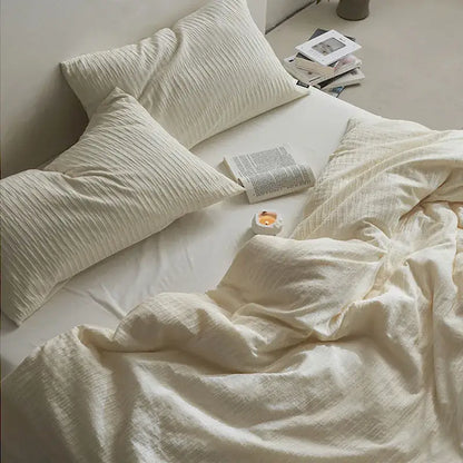 Cream textured cotton foam yarn bedding set bedroom ribbed duvet