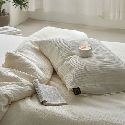 Cream textured cotton foam yarn bedding set bedroom ribbed duvet