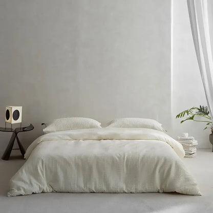 Cream textured cotton foam yarn bedding set bedroom ribbed duvet