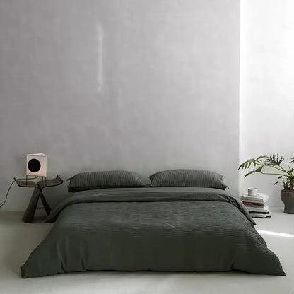 Cream textured cotton foam yarn bedding set bedroom ribbed duvet