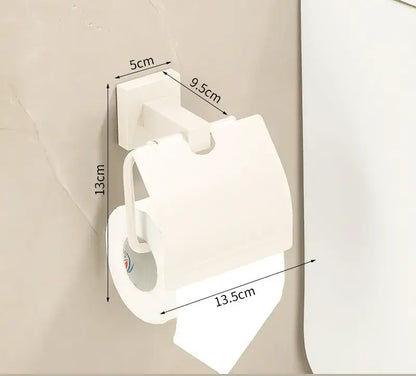 Cream white bathroom set with towel rack and storage shelf