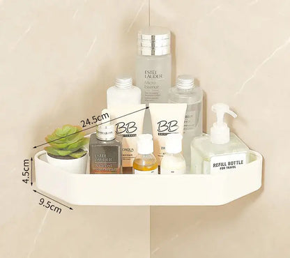 Cream white bathroom set with towel rack and storage shelf
